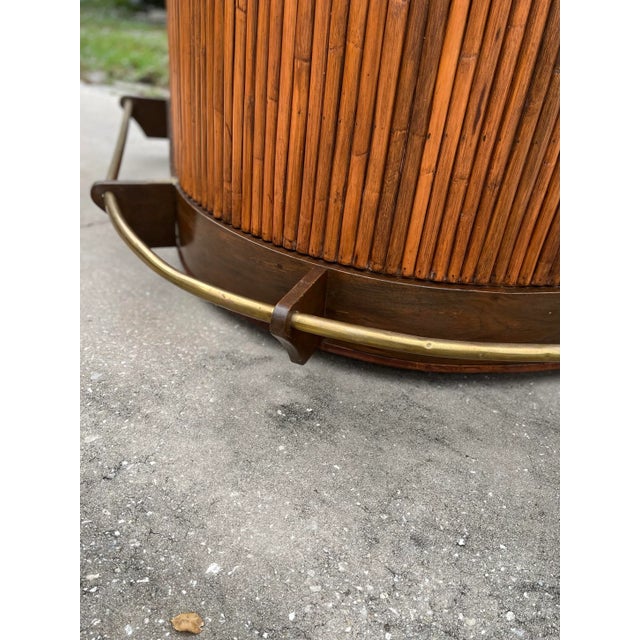 Vintage Wood and Bamboo Tiki Dry Bar Set + Four Matching Swivel Bamboo Stools For Sale - Image 11 of 12