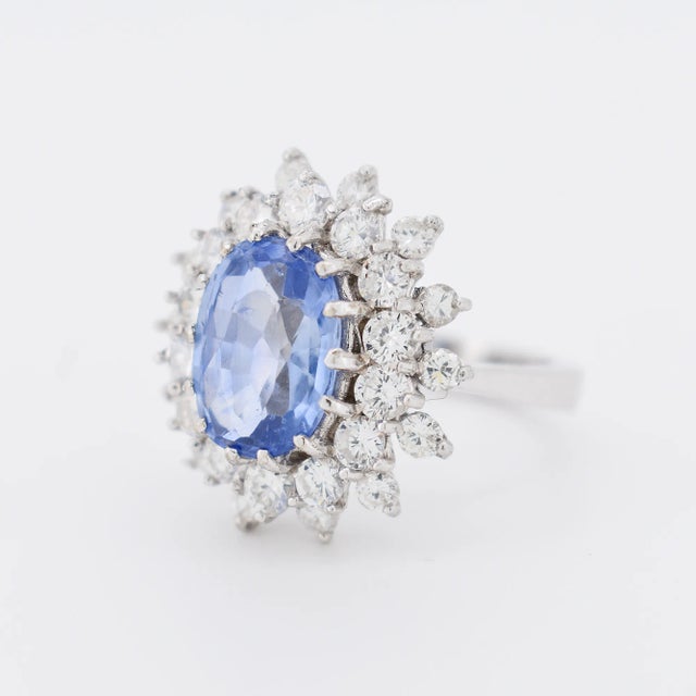 Pompadour Ceylon Sapphire Ring 4.67 Carats No Heat and Diamonds, Size 7.5 For Sale - Image 4 of 6