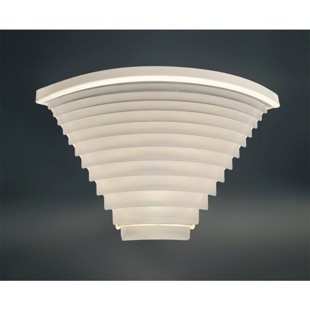 Italian vintage corner wall light with white sanded glass shade on painted angular metal frame / designed by Angelo...