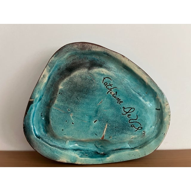 Teal Mid Century Modern Art Pottery Ashtray For Sale - Image 8 of 9