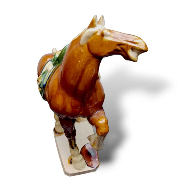 Chestnut Signed 1950s Tang Style Horse Figurine Sancai Glazed in Green, Brown and Cream For Sale - Image 8 of 10
