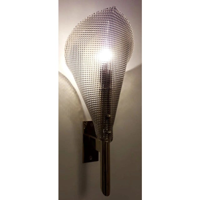 Italian Set of Six Cobra Sconces With Smoky Textured Murano Glass. Italy, 1970's. For Sale - Image 3 of 6