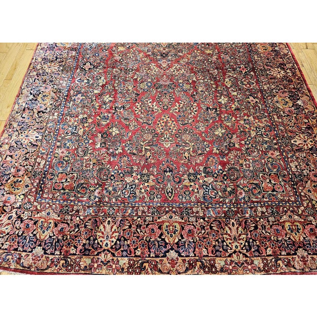 Antique Oversized Persian Sarouk Area Rug, Hand-Knotted Wool, Allover Floral Pattern, 10x17, Red & Navy For Sale - Image 12 of 18