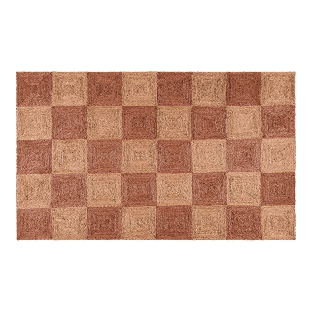 Part & Parcel Goods Jute Block Runner, 2’6”x12’, Topaz and Bisque For Sale