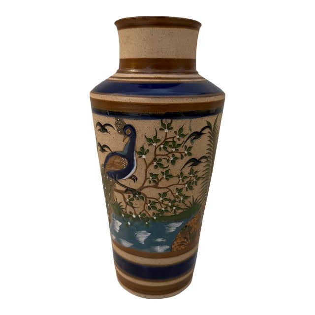 Vintage Mexican Hand-Painted Ceramic Vessel For Sale