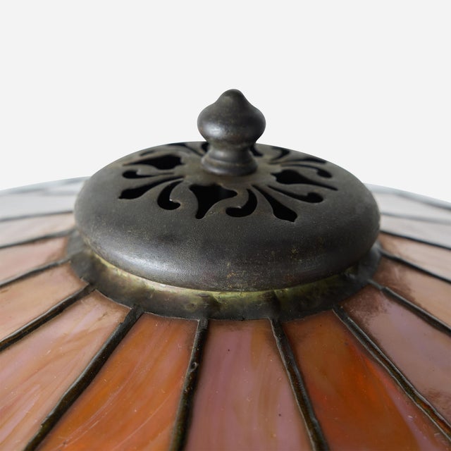 1920s Art Nouveau Slag Glass Table Lamp with Metal Overlay For Sale - Image 11 of 14