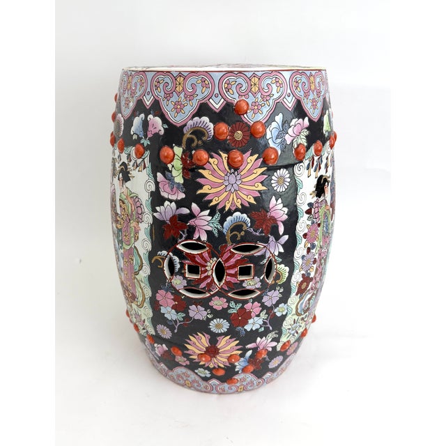 Mid 20th Century Vintage Mid-Century Famille Noire Porcelain Garden Stool Side Table For Sale - Image 5 of 11