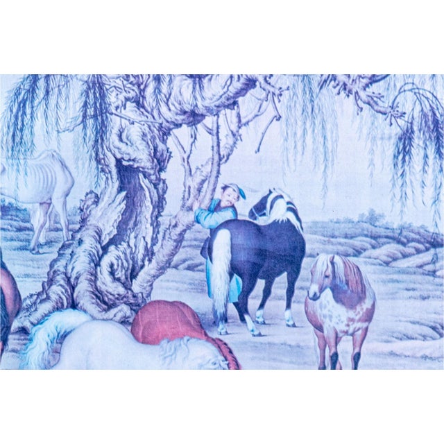 Late 20th Century Framed Giuseppe Castiglione Eight Horses Chinoiserie Print in Faux Bamboo Frame For Sale - Image 9 of 16