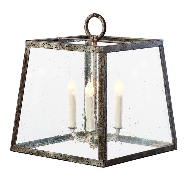 The Box Pendant with Seeded Glass and sloped sides is a timeless design. The seeded glass creates a graceful glow with the...