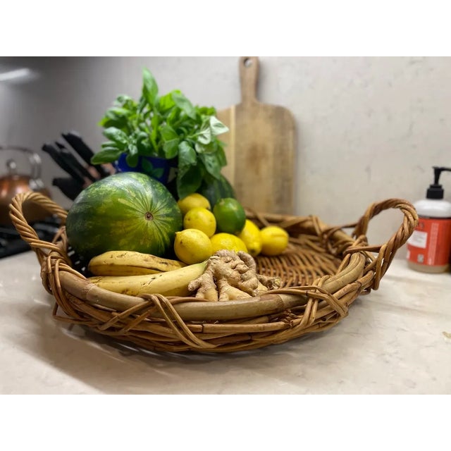 Wood Large Vintage Woven Basket Tray For Sale - Image 7 of 7