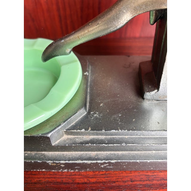 Frankart Style 1930's Nude metal lady with green glass ashtray. Signed to back of column. Made in New York probably dating...