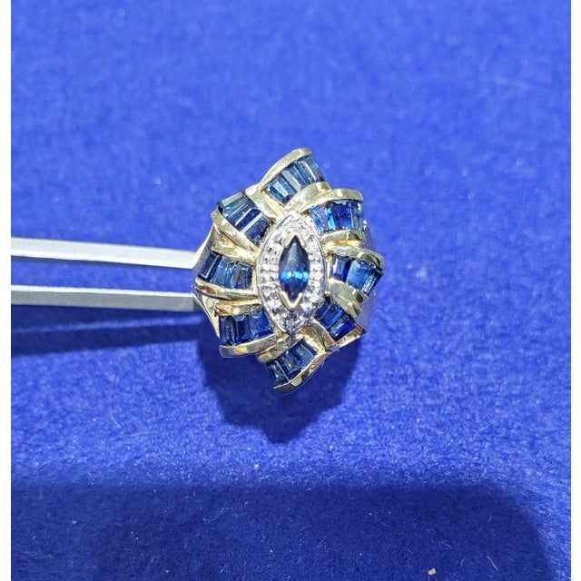 3 Carat Sapphire Diamond Cocktail Ring 10k Yellow Gold, Size 7.5 For Sale - Image 4 of 4