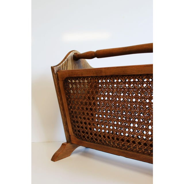 Vintage Magazine Rack in Wood and Caning, 1950s For Sale - Image 5 of 6