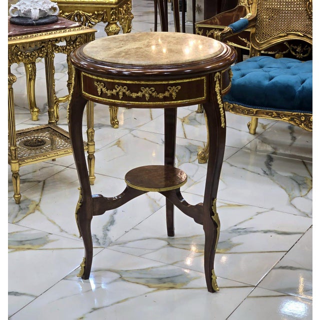Baroque Baroque Accent Table With Marble Top & Ornate Gold Details For Sale - Image 3 of 4