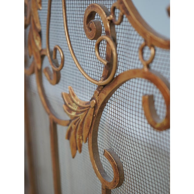 Vintage Three Panel Iron Frame Gold Painted Fireplace Screen For Sale In Philadelphia - Image 6 of 14