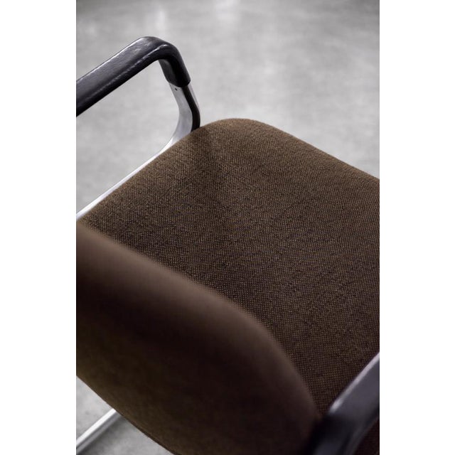 Mid-Century Modern German Modern Brown Fabric and Aluminum Chairs by Herbert Hirche for Mauser Werke Waldeck, 1970s, Set of 2 For Sale - Image 6 of 18