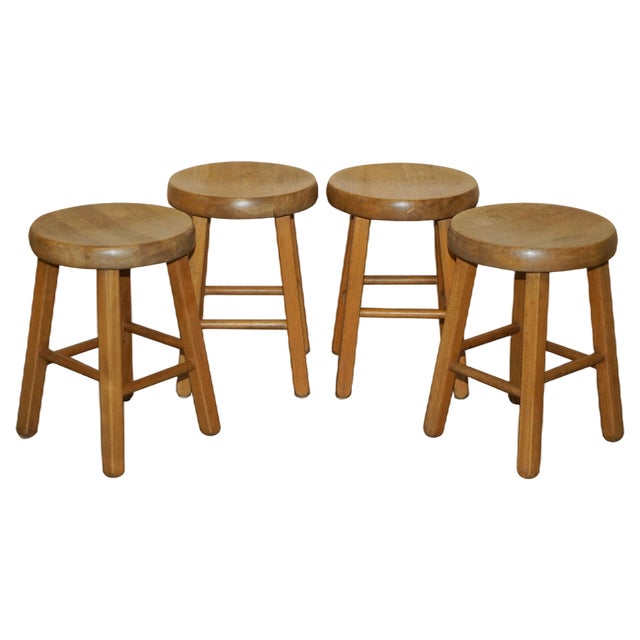 Hand-Carved Oak Table Stools, Set of 4 For Sale