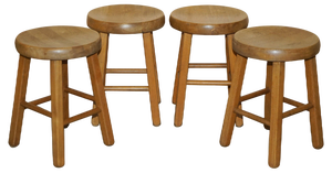 Hand-Carved Oak Table Stools, Set of 4