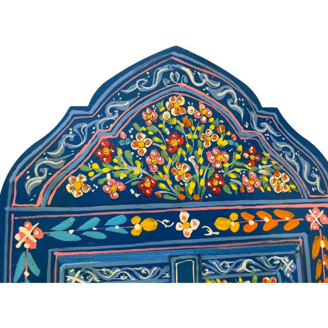 Early 21st Century Hand-Painted Moroccan Mirror With Arched Window Design For Sale - Image 5 of 8