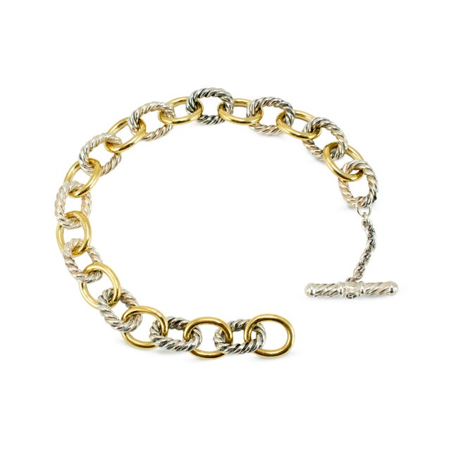 David Yurman David Yurman Chain Collection 18k Gold Silver Two Tone 10mm Oval Link Bracelet For Sale - Image 4 of 8