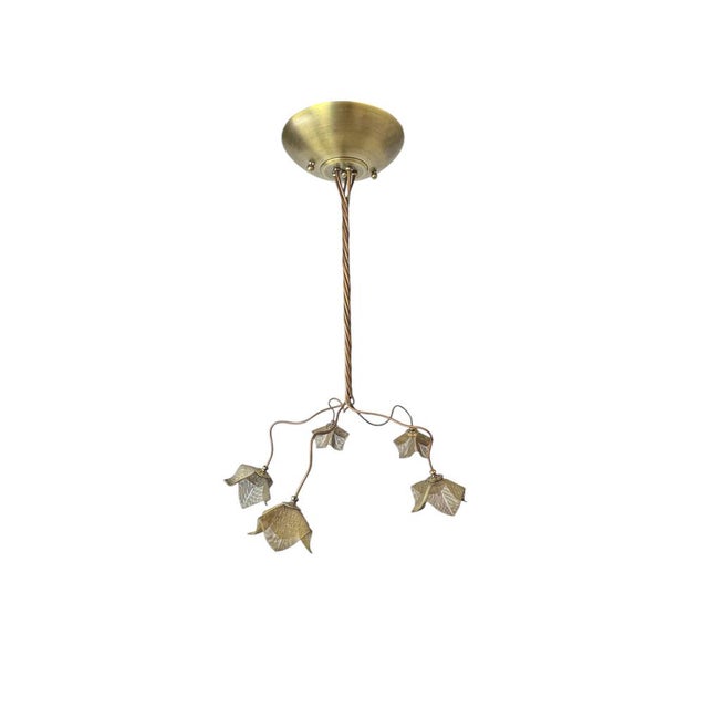 Very beautiful and decorative hanging lamp, made of brass, in the shape of a small tree with flowers made of dark-gold-...