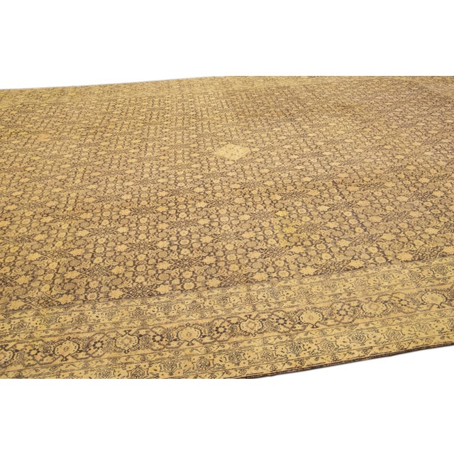 Tan Antique Persian Tabriz Handmade Allover Motif Tan Oversize Wool Rug For Sale - Image 8 of 11