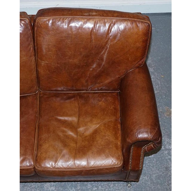 Balmoral Two Seater Brown Heritage Leather Sofa in the style of Halo and Timothy Oulton For Sale - Image 6 of 16