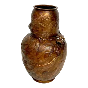 Late 19th Century Japonisme Dragon Motif Copper Clad Vase by Bretby Pottery