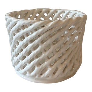 Mid Century Berardos Pottery Ceramic Woven Basket or Lattice Bowl For Sale