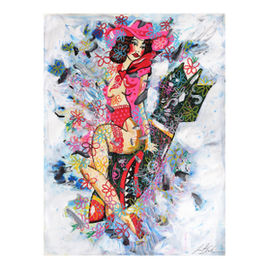 Bomber Babe (1/2) - Colorful Figurative Cowgirl Pin-Up Inspired Artw on Paper Original Artwork by Jesse Black