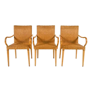 1970s Rattan and Wood Armchairs - Set of 3