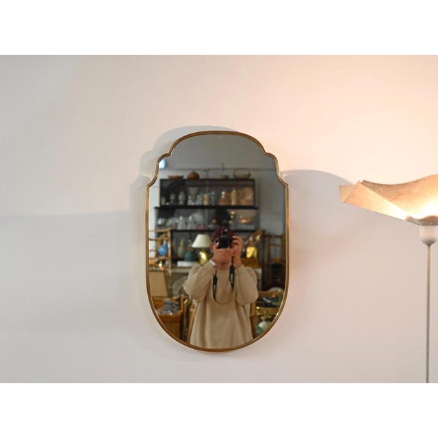 Large Shield-Shaped Brass Mirror attributed to Gio Ponti, Italy, 1950s For Sale - Image 9 of 15