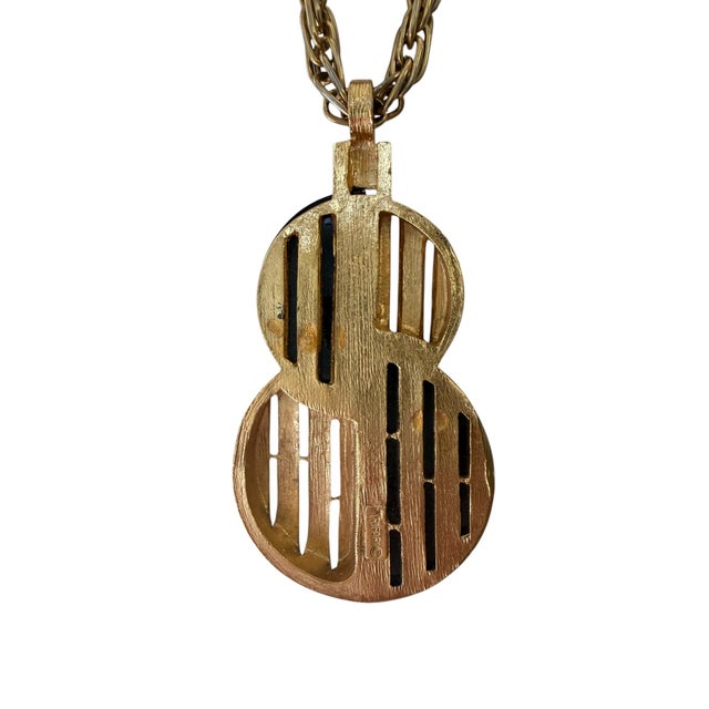 Mid-Century Modern Vintage Signed Crown Trifari Gold Tone Rope Chain Necklace With Black Bakelite For Sale - Image 3 of 7