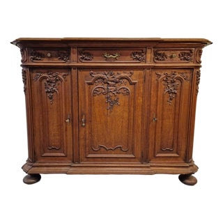 Oak Sideboard with Carvings, 1920s For Sale