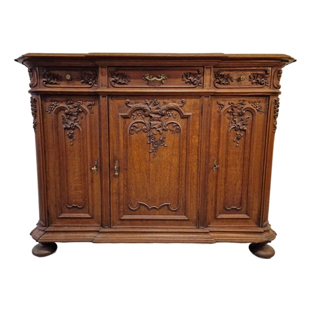 Oak Sideboard with Carvings, 1920s For Sale