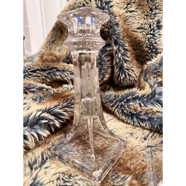 Vintage Clear Candlesticks With Etched Flowers - A Pair For Sale In Jacksonville, FL - Image 6 of 11