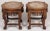Pair of Chinese carved teak marble-top low stands, each with a shaped beaded-edge top with circular marble inset above a...