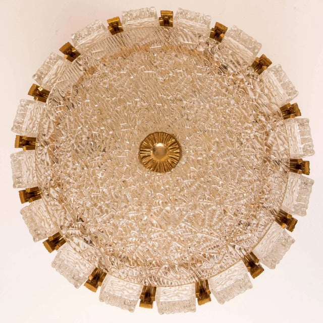 Gold Drum Gold-Plated and Frosted Ice Glass Flushmount by J.T. Kalmar, Austria, 1960s For Sale - Image 8 of 11