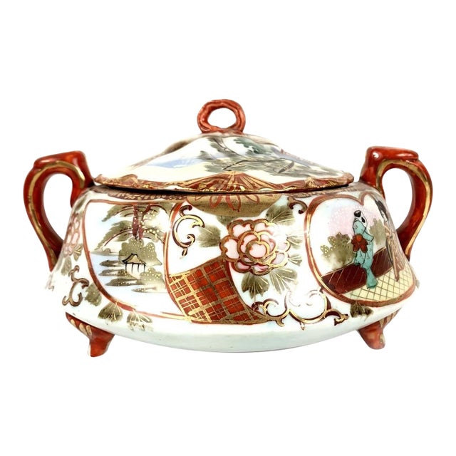 1910s Kutani Antique Sugar Pot 8" Meiji Period VGC Hand Painted Signed Made in Japan For Sale