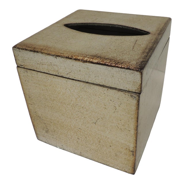 Vintage Florentine Silver & Gold Leaf Over Wood Tissue Box Holder For Sale