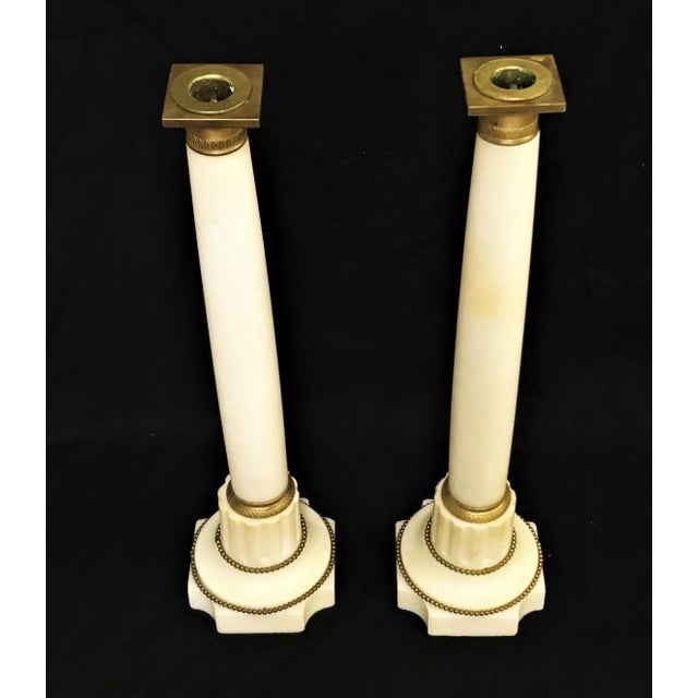 Vintage Italian Marble and Brass Column Candlesticks- a Pair For Sale In West Palm - Image 6 of 11