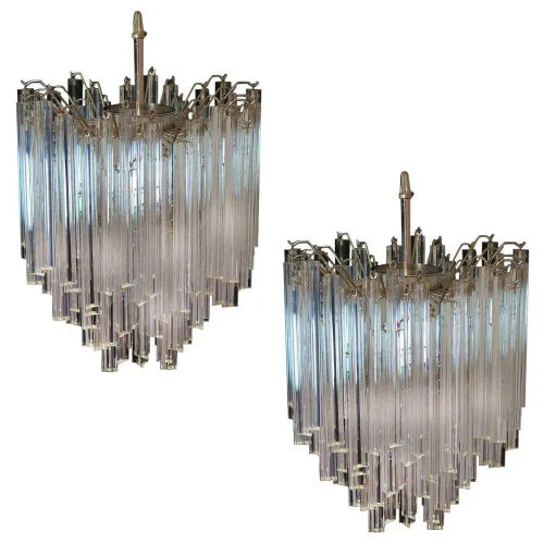 Venini Style Chandeliers in Murano with 92 Trasparent Prism, 1990