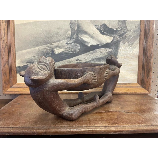 Vintage Hand Carved Wooden Bowl With Figurines For Sale - Image 10 of 10
