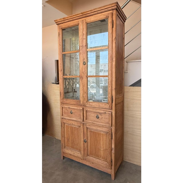 19th Century Large & Narrow Cupboard or Bookcase with Glass Vitrine, Pine For Sale - Image 18 of 18