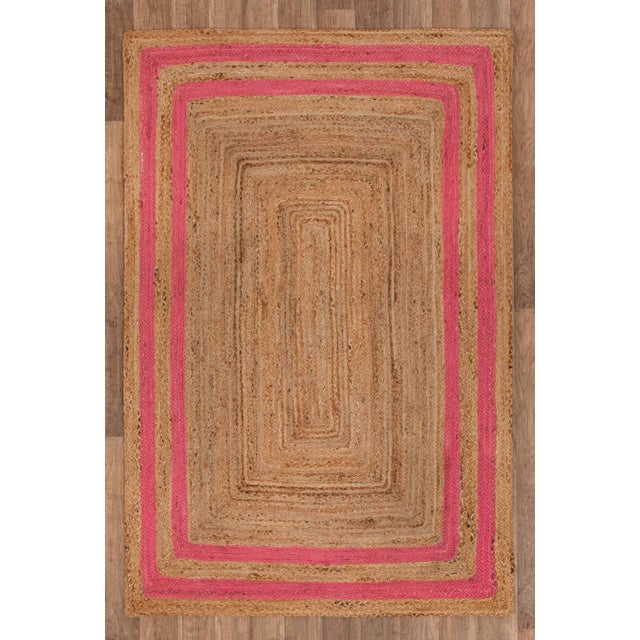 2'x4' Pink Border Rectangle Jute Handmade Rug For Sale - Image 9 of 11