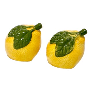 1980s Vintage Italian Mediterranean Trompe L’Oeil Lemon Salt & Pepper Shakers - A Pair For Sale