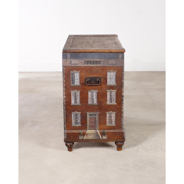 Wood Country English Painted Pine Trunk With Georgian House Facade For Sale - Image 7 of 18