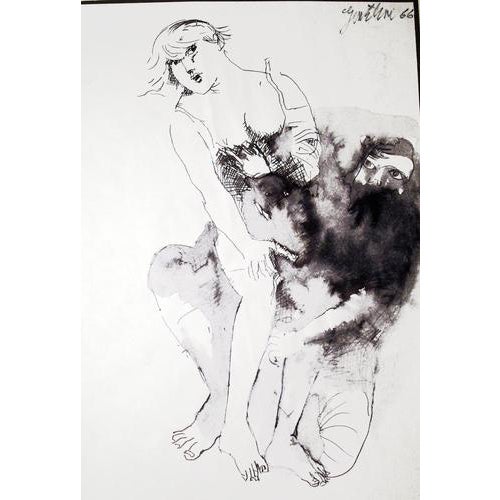 Franco Gentilini, Il ratto, Mixed Media on Paper, 1966 For Sale