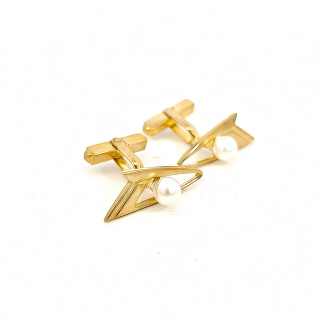1990s Mikimoto Estate Akoya Pearl Cufflinks Overlay 14k Gold, 2 Pieces For Sale - Image 10 of 11