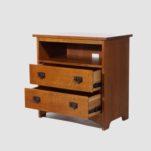 Arts & Crafts Stickley Arts & Crafts Mission Oak 2-Drawer Entertainment Cabinet 20thC For Sale - Image 3 of 12